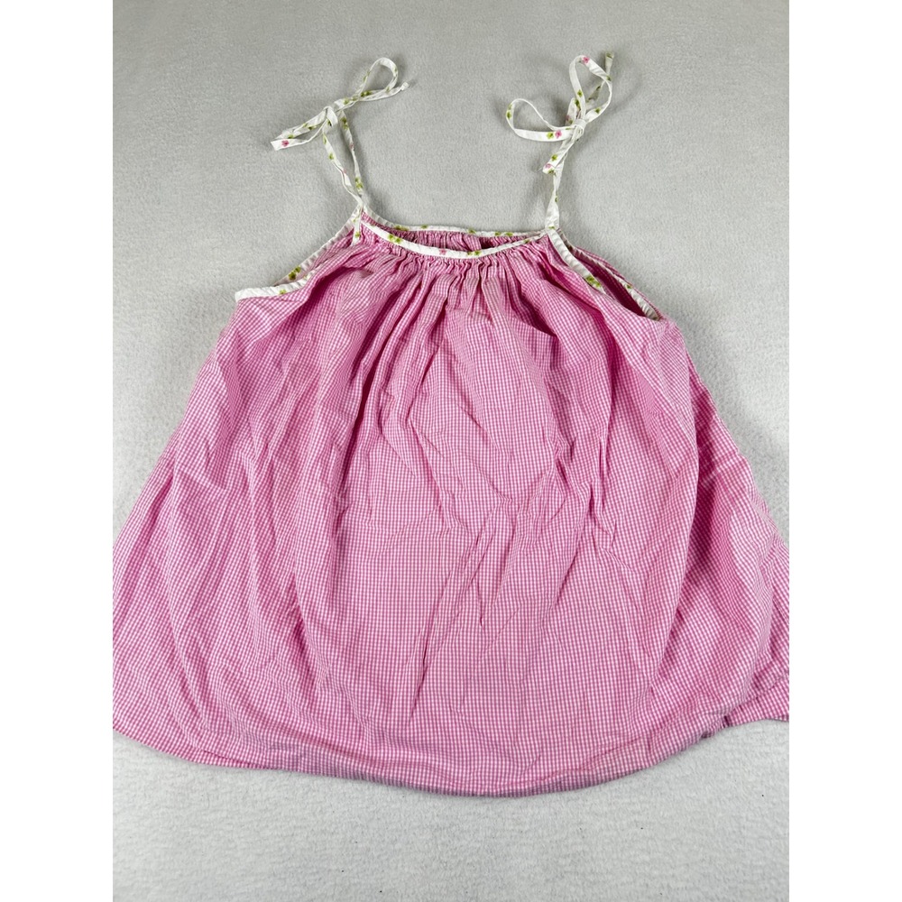 Hannah Kate Kids Pink Gingham Tie Shoulder Cotton Top Size 6 Madeā in USA
